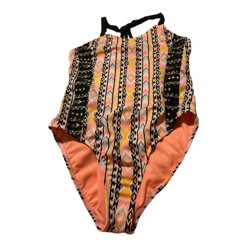 Girls swimsuit size large black orange detailing